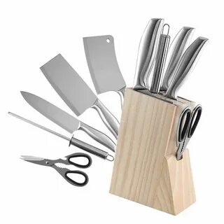 Набор ножей 8 предметов из нержавеющей стали и деревянной подставкой  Cookwadar 6019