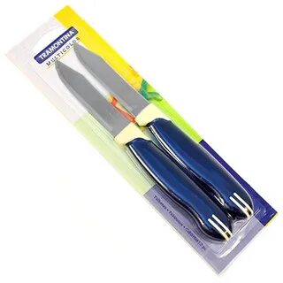 Кухонный нож Tramontina  с синей ручкой.