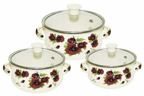 Набор кастрюля  (эмаль, 6 предметов) 0.5л 0.8л 1.2л   12см 14см 16см